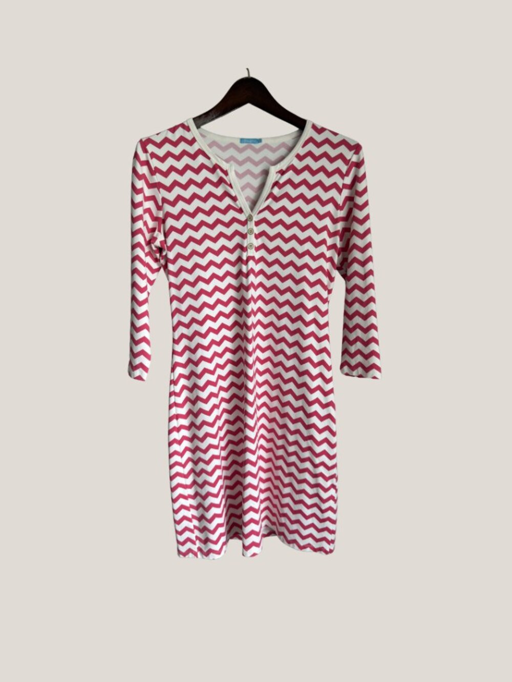 J. McLaughlin Pink Chevron Print Catalina Cloth Henley Shift Dress 3/4 Sleeve - Picture 8 of 11